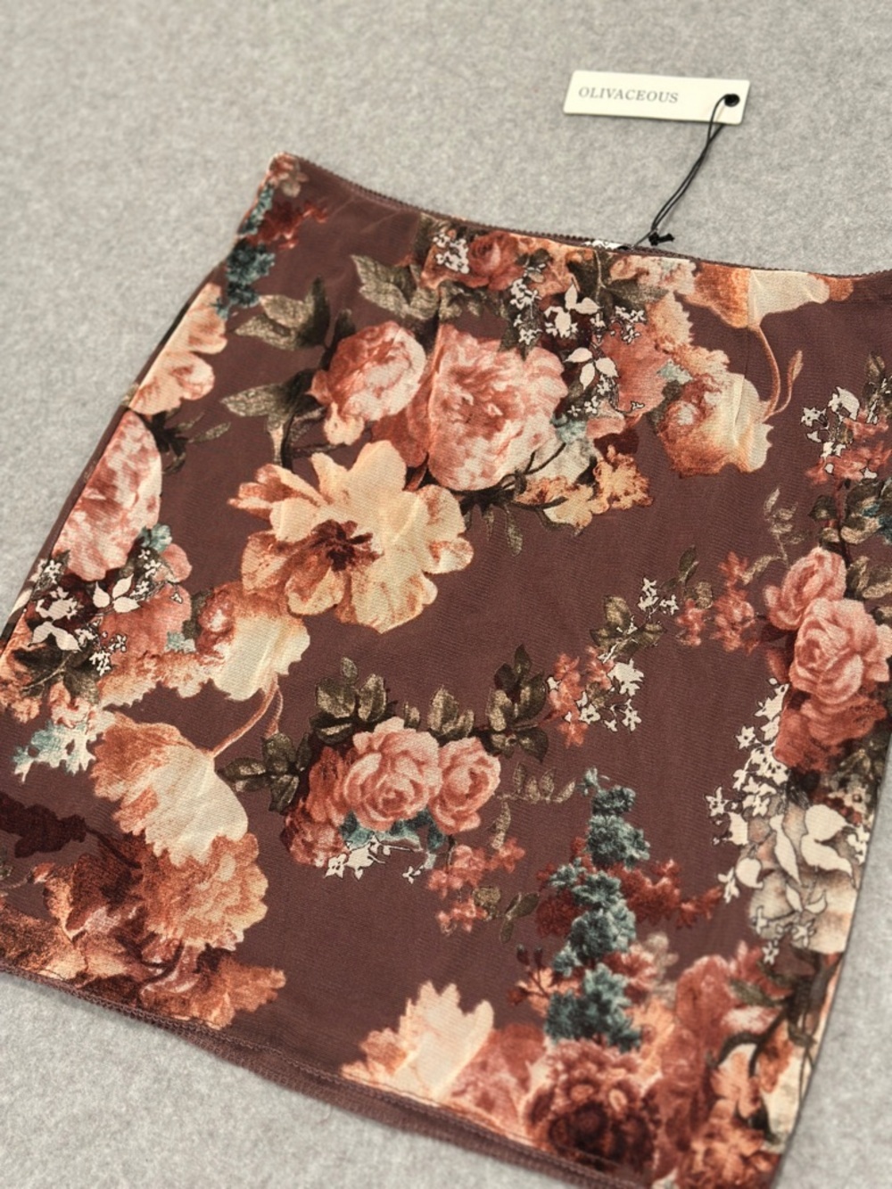 Olivaceous Anthropologie Brown Floral Mini Skirt - Picture 2 of 9